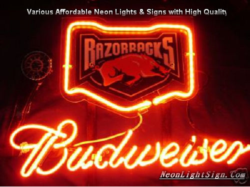 NCAA Arkansas Razorbacks Budweiser Beer Bar Neon Light Sign