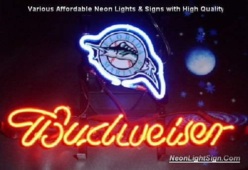 MLB Florida Marlins Budweiser Beer Bar Neon Light Sign